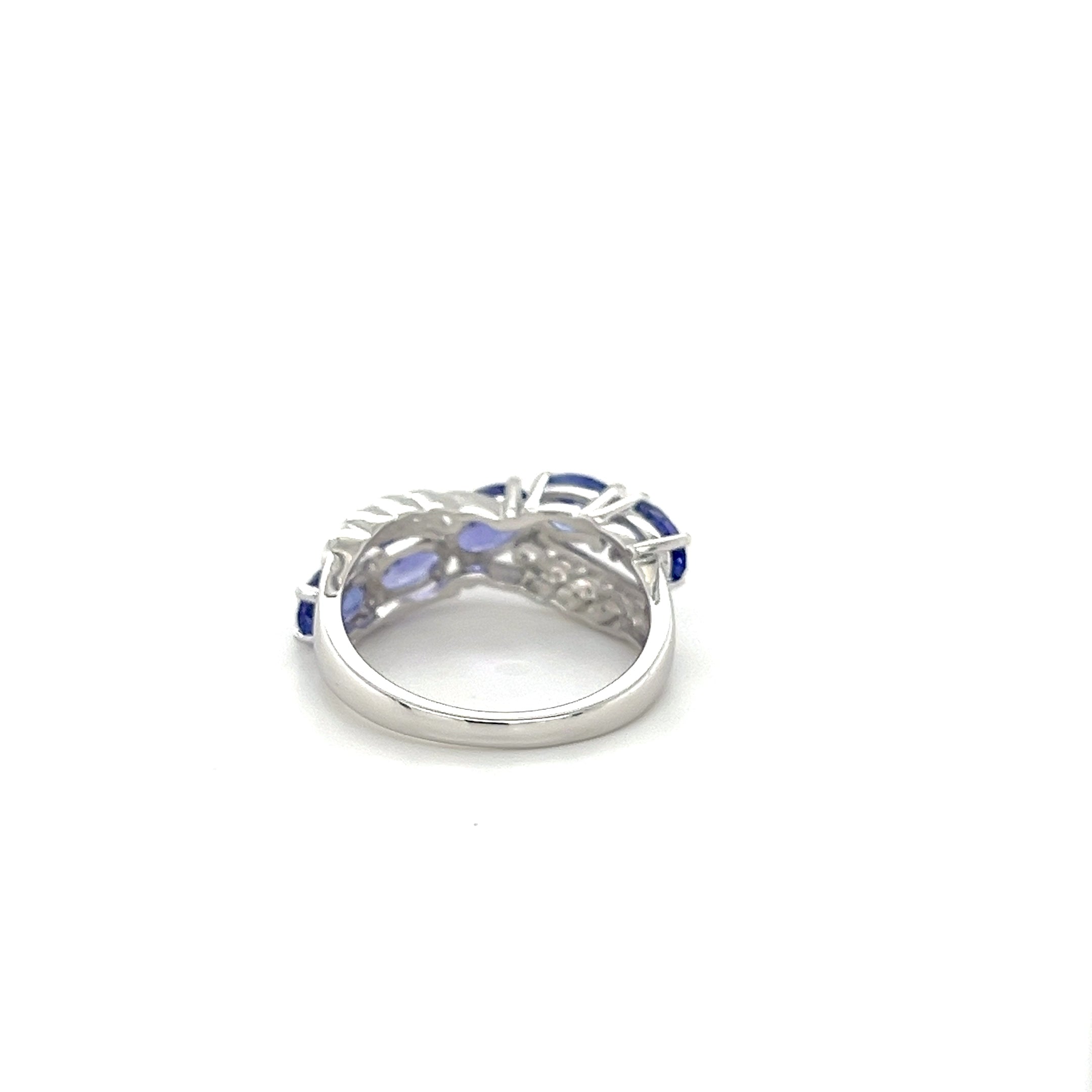 Sterling Silver Rhodium-Plated Ring with Oval-Cut Natural Tanzanite Gemstones – 2.38 Carats  1